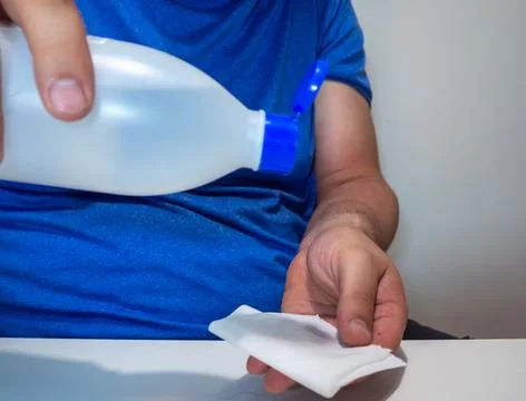 Pouring Liquid onto Tissue for Cleaning or Disinfection Stock Photos