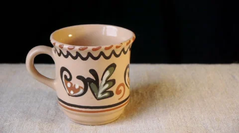 Pouring Milk Into The Ceramic Mug Stock Footage 65215771