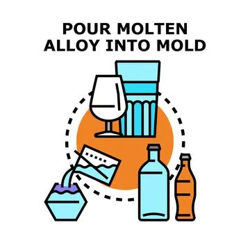 Pouring molten alloy into shape concept illustration Stock Illustration