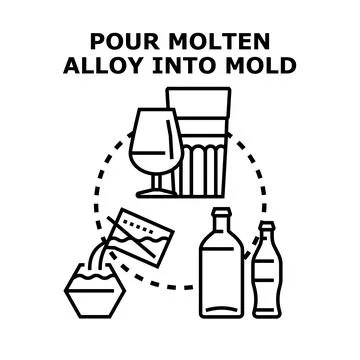Pouring molten alloy into shape concept illustration Stock Illustration