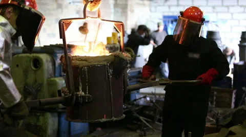 Pouring of molten iron Stock Footage 61383830