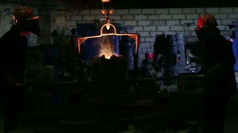 Pouring of molten iron Stock Footage 61392601