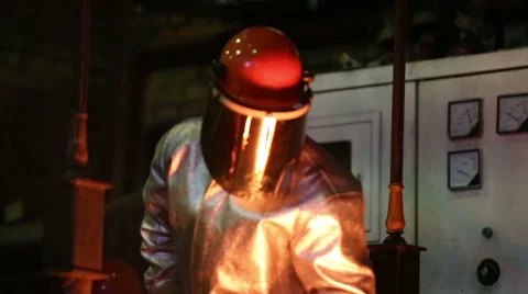 Pouring of molten iron Stock Footage 61392730