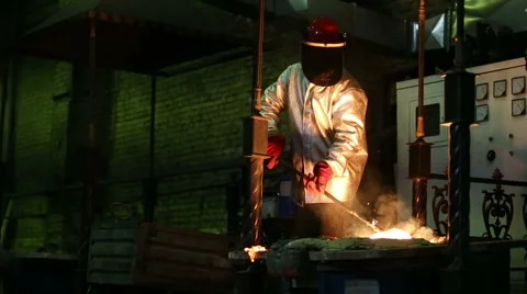 Pouring of molten iron Stock Footage 61392829