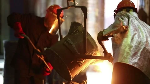 Pouring of molten iron Stock Footage 61845748