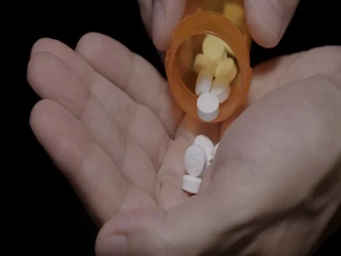 Pouring Opiates Into Hand Slow Motion Close Up Stock Footage 78582660
