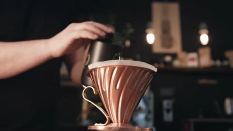 Pouring over coffee with V60 filter Stock Footage 132719651