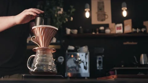 Pouring over coffee with V60 filter Stock Footage 132719725