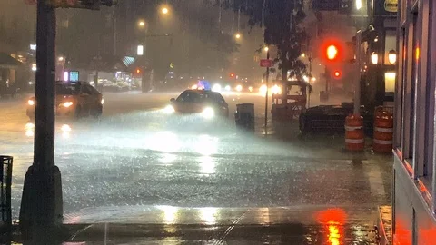 Pouring rain at night in New York city d... | Stock Video | Pond5