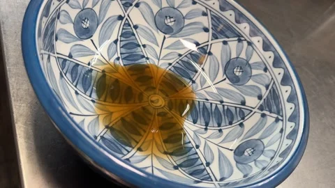 Pouring Ramen Broth into a Blue and White Bowl, Japanese Food Stock Footage 344788966