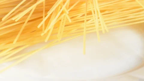 Pouring raw spaghetti. Stock Footage 73619976
