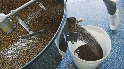 Pouring ready-made roasted coffee to can Stock Footage 142256818
