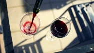 Pouring Red Wine Into Glass On Terrace, Top View, Super Slow Motion 480Fps Stock Footage