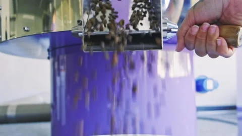Pouring roasted coffee beans out. Vídeos de archivo 142263951