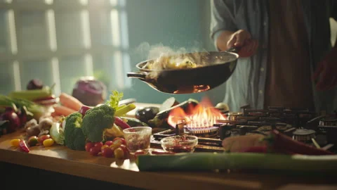 Pouring sauces in frying vegetables Stock Footage 311835166