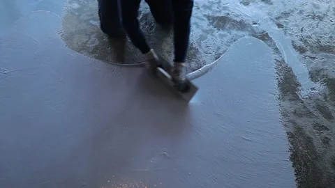 Pouring Self-Leveling Floors. Self-Leveling Floors On A Large Area, A Worker Stock Footage 150866833