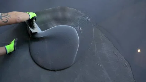 Pouring Self-Leveling Floors. Self-Leveling Floors On A Large Area, A Worker Stock Footage 150866855