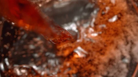 Pouring Soda overhead until Bubbles Fill Frame in Slow Motion Video stock 117116191