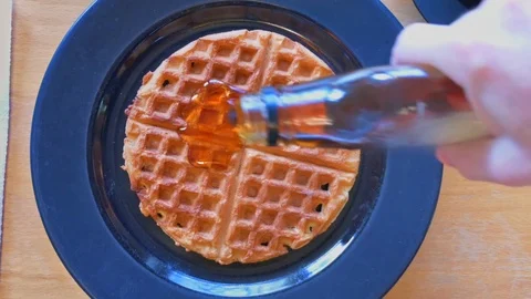 Pouring Syrup Over Waffle Stock Footage 123933455