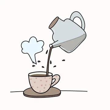 Pouring tea from a teapot into a mug Stock Illustration