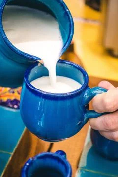 Pouring traditional Iranian yogurt drink Doogh Stock Photos