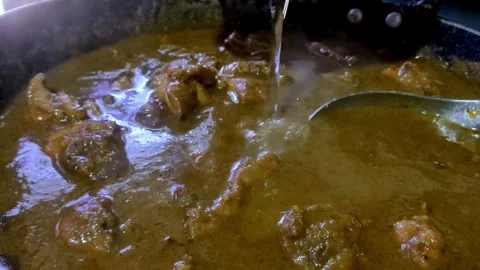 Pouring Water In Chicken Curry Stock Footage 301444247