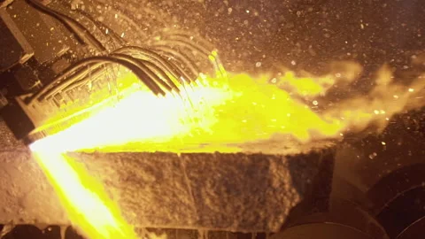 Pouring the water to keep granite from cracking at industrial processing line Stock Footage 303580159