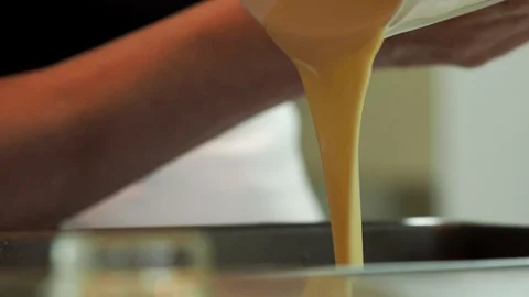 Pouring white cake batter Stock-Footage 128002853