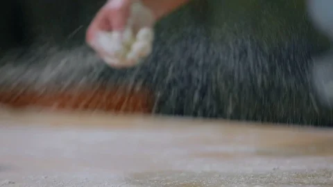 Pouring White Flour On A Table To Cook Bread Or Bakery, Closeup. 库存影片 89575621