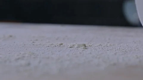 Pouring White Flour On A Table To Cook Bread Or Bakery, Closeup. 库存影片 89576032