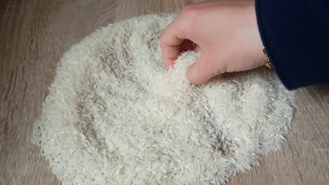 Pouring white rice Stockbeeldmateriaal 137907096