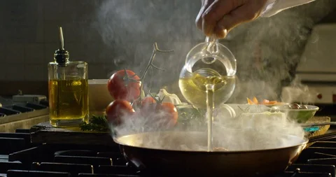 Pouring white wine on escalopes 4k Stock Footage 85836096