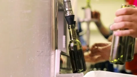 Pouring wine bottles at the winery Vidéo 77068258