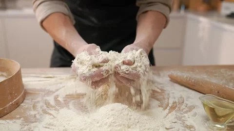 Pours Out Flour In Hands Stock Footage 273501078