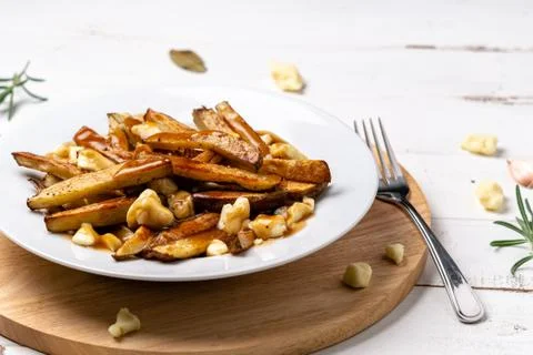 Poutine dish low angle view. Stock Photos