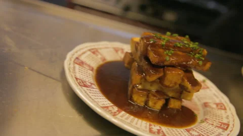 Poutine Steaming With Garnish Stockbeeldmateriaal 42428565