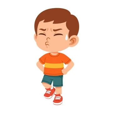 Pouting Boy Stomping Foot Flat Cartoon Character Stock Illustration