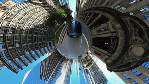 POV 360 degree tiny planet view of driving along Chicago downtown stre Video stock 327252550
