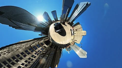 POV 360 degree tiny planet view of driving along Chicago downtown stre Video stock 327253205