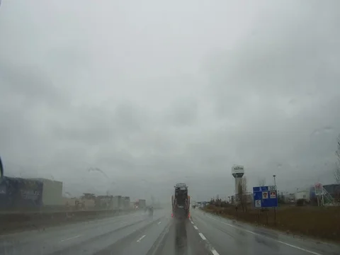 POV 4k driving on highway in rain and wet roads Stock Footage 74220652
