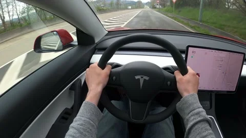 POV Acceleration 0 to 120 km/h on the highway in electric car Tesla Model 3 스톡 동영상 171876053