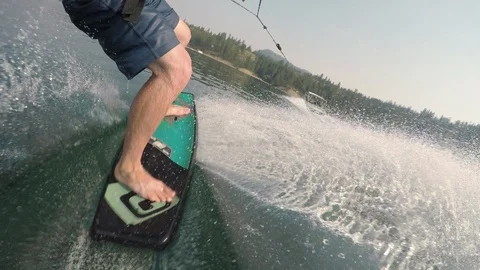 POV Action Camera of Wake Skate Boarding Extreme Sport Stock Footage 88762234
