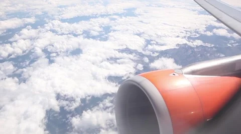 POV Airplane wing and engine from inside amazing landscape Stock Footage 45067865