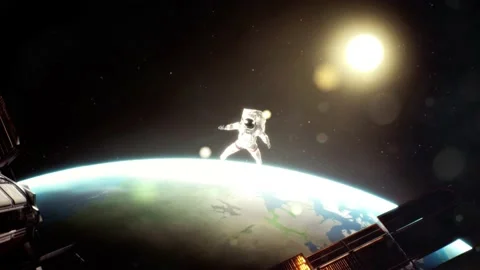 A POV of astronaut heading towards camera in outer space Stock Footage 155227702