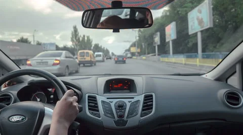 POV back sit view driving a car in the city on highway, timelapse Stock Footage 67138596