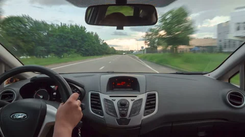 POV back sit view, driving car on road out of city, road to airport (timelapse) Stock Footage 67140922