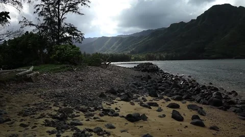 Pov of beach and mountain on cloudy day, Hawaii Stock Footage 179639641