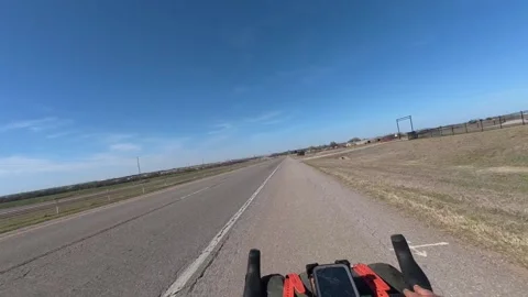 POV Bicycle Ride Along Divided Highway in Rural Oklahoma Stock Footage 335768006