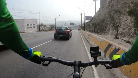 Pov biking down an avenue Stock Footage 145089048