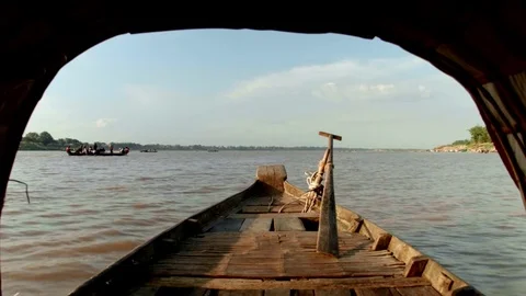 POV from a Boat floating over River in Cambodia Video stock 74192121